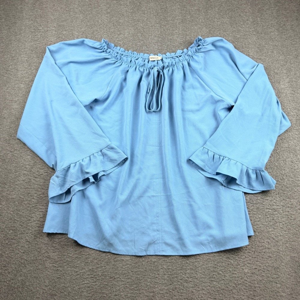 Clarisbelle Sky Blue Ruffle Neck Bell Sleeve‎ Blouse XL Boho Peasant Top